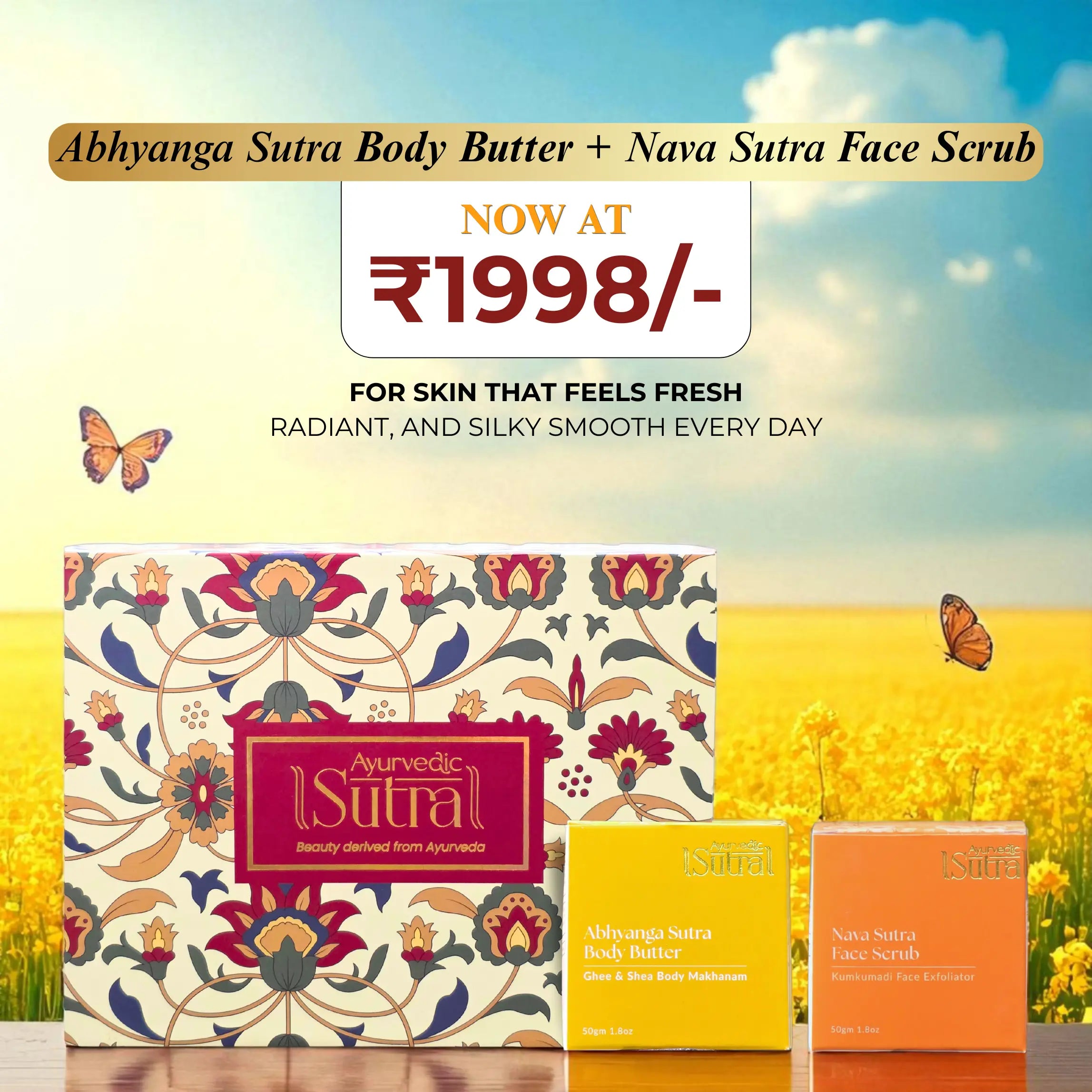 "Luxury Ayurvedic skincare combo – Body Butter & Face Scrub for glowing radiant skin"