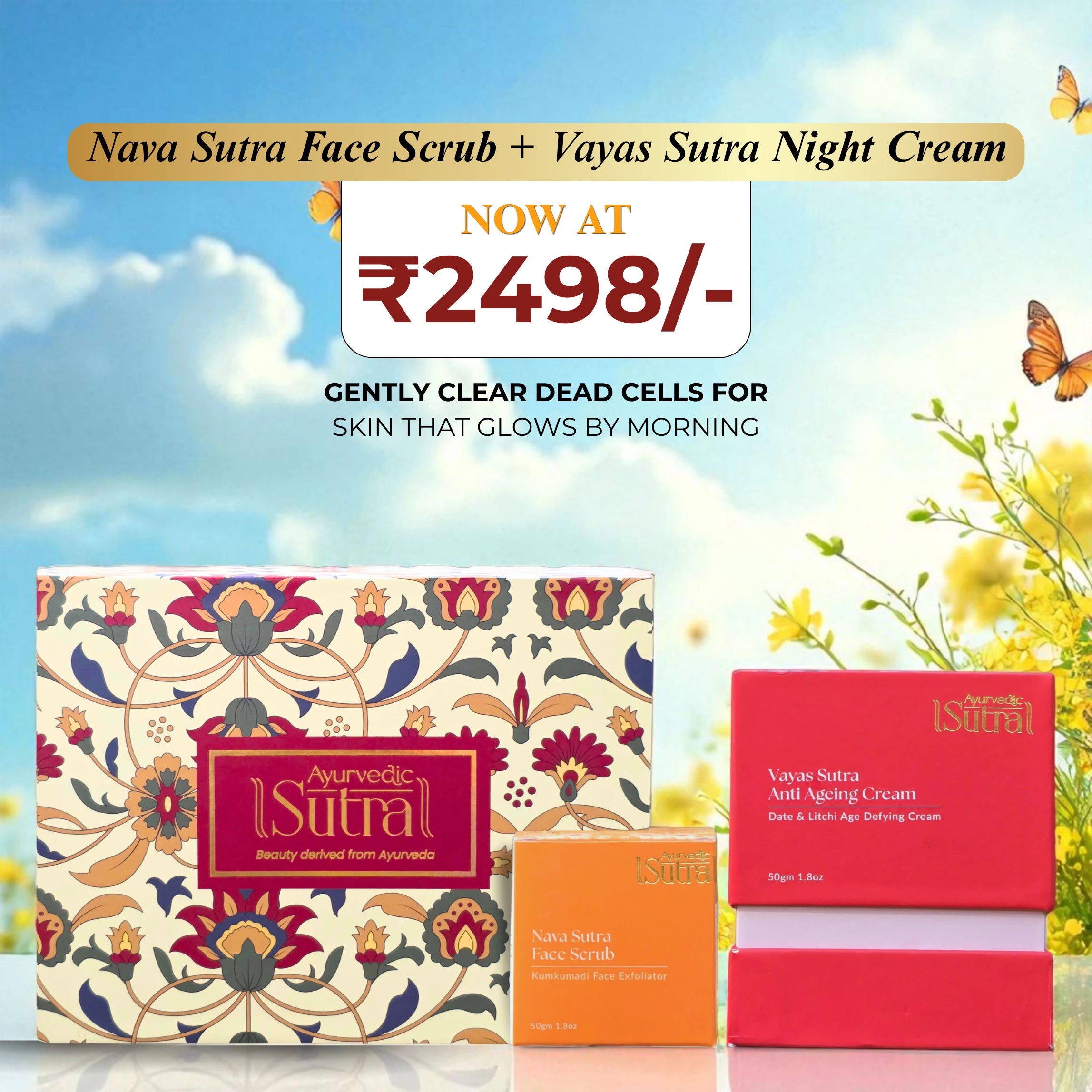 "Best Ayurvedic face scrub and anti-aging night cream set – clear dead cells & wake up radiant"