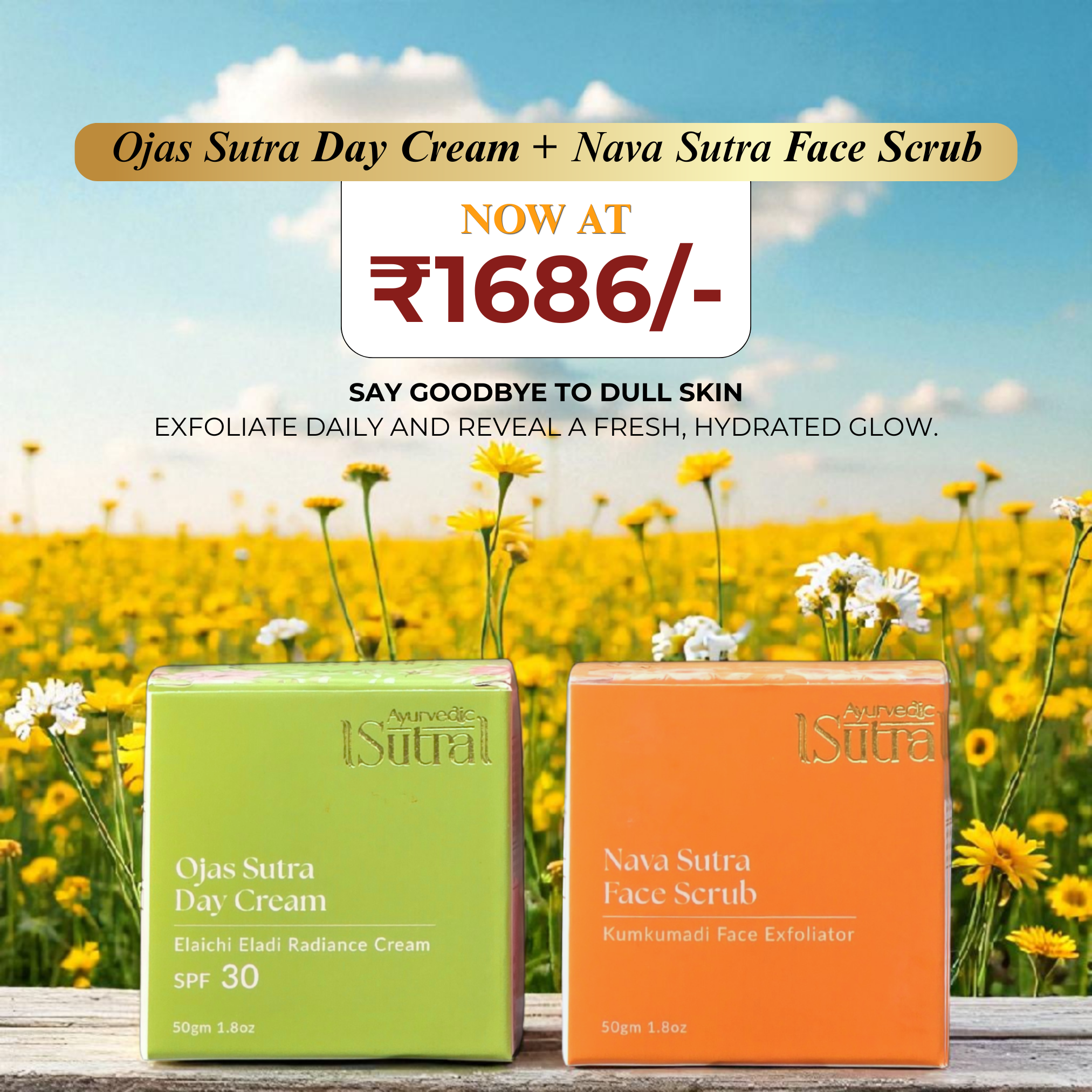 Ayurvedic Sutra day cream & face scrub combo for youthful glow