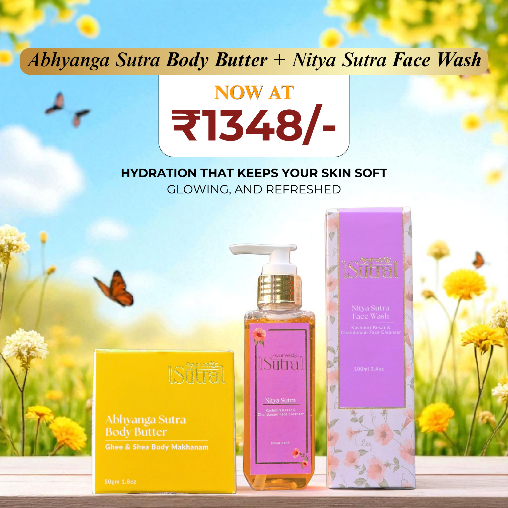 Ayurvedic Sutra body butter & face wash combo for soft radiant skin