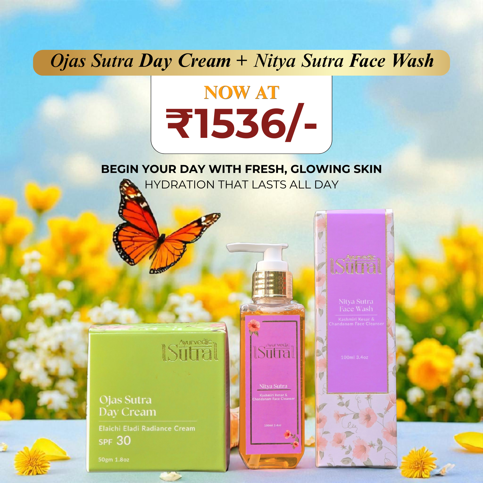 Ayurvedic Sutra face wash & day cream combo for natural glow
