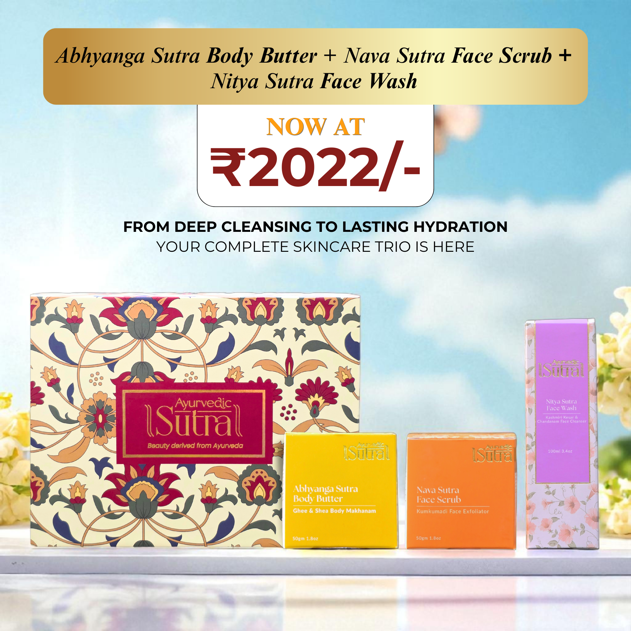 Ayurvedic Sutra luxury 3-in-1 gift set for glowing skin